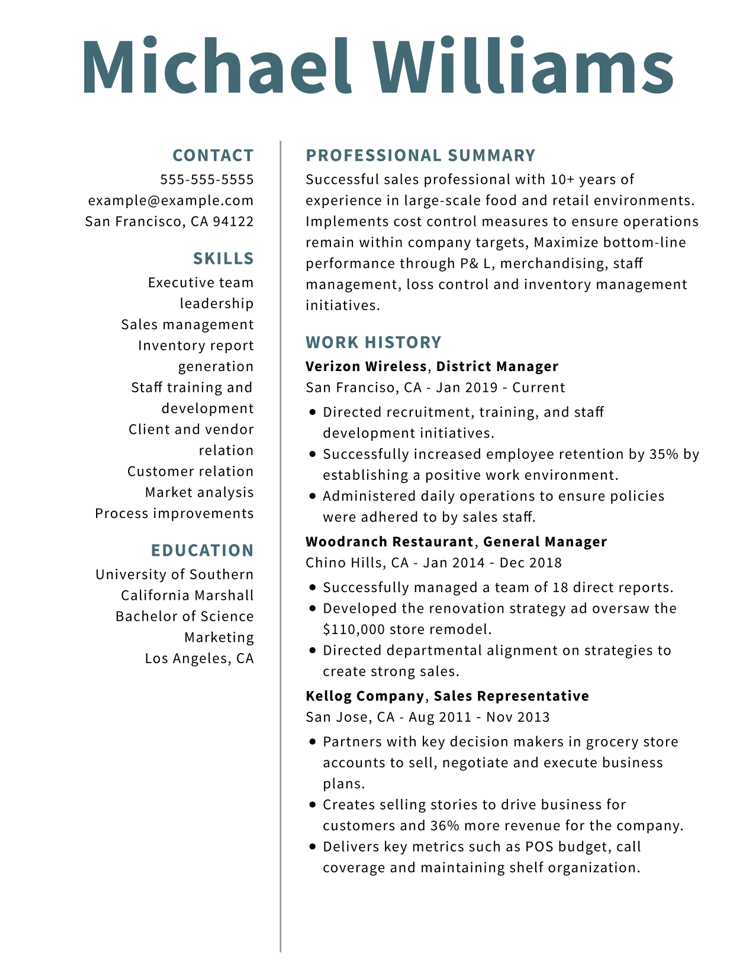 one page cv