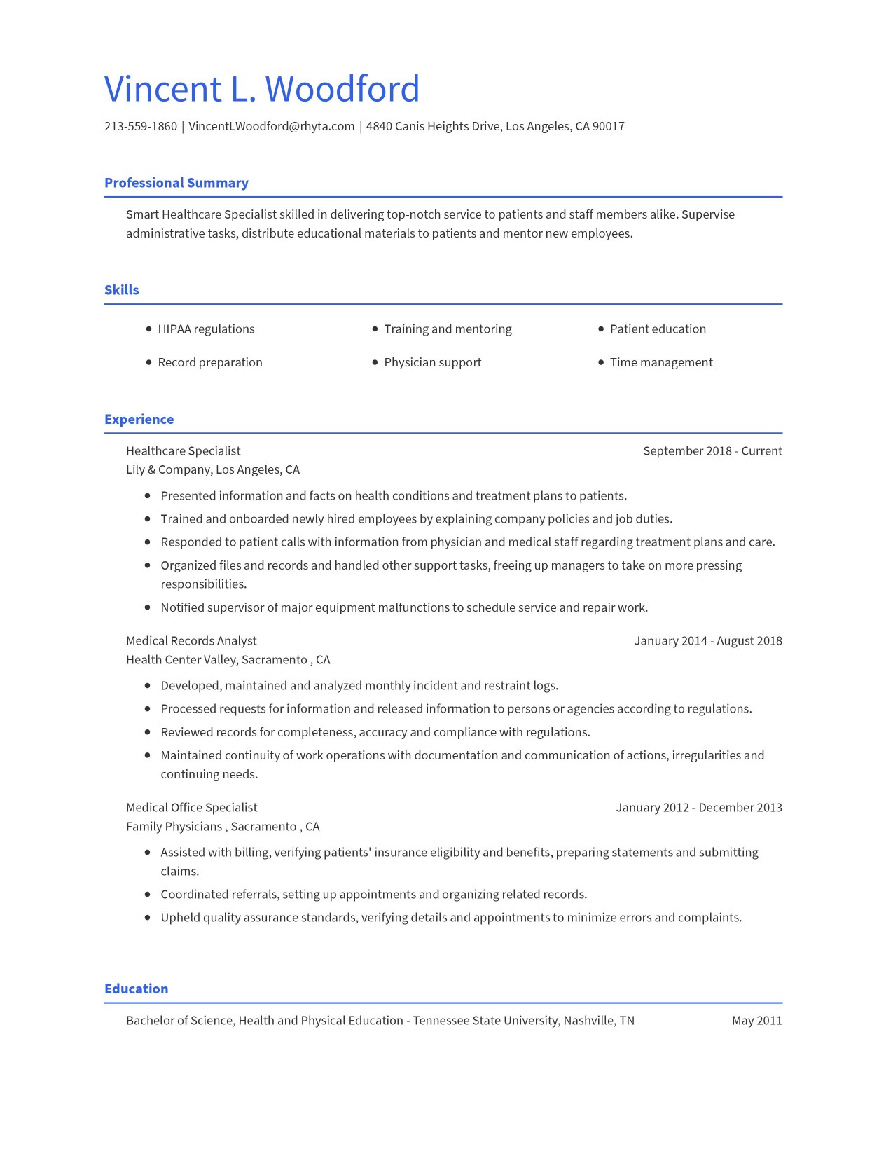 cv for biology students