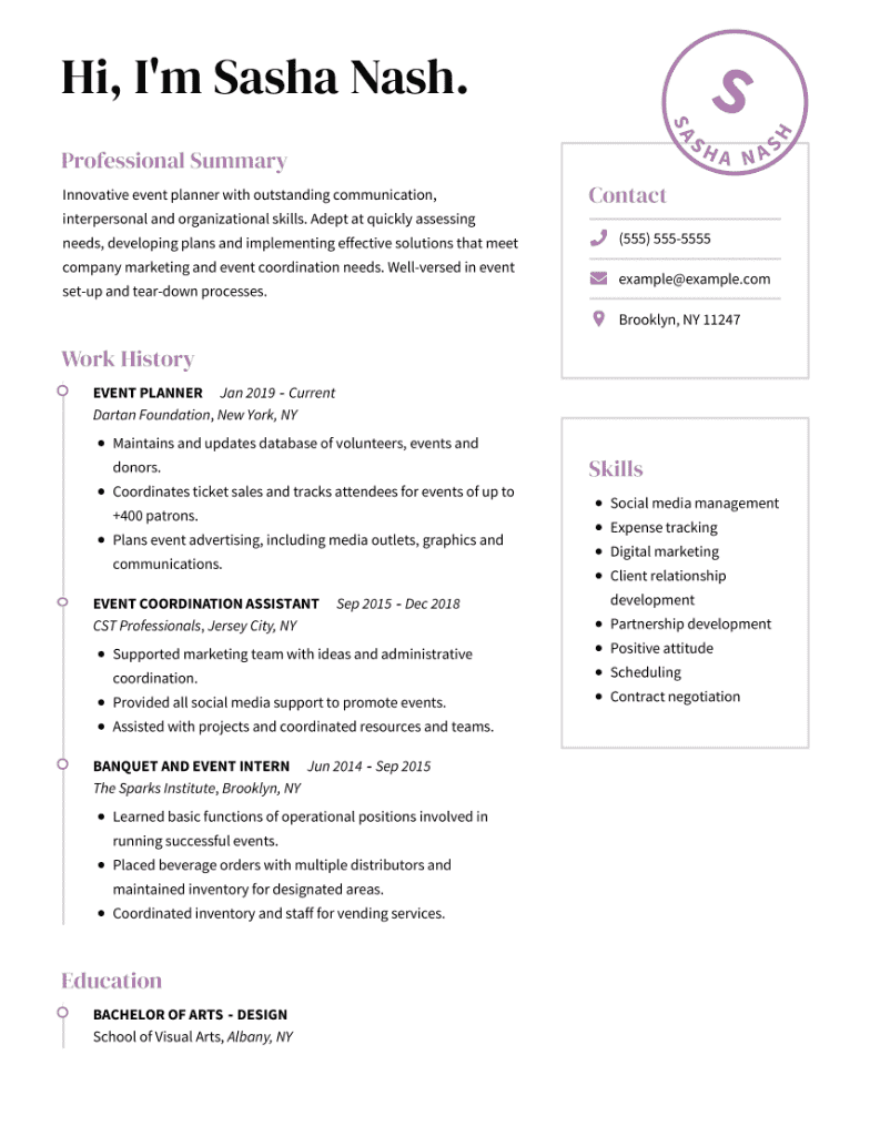 event planner resume bullet points