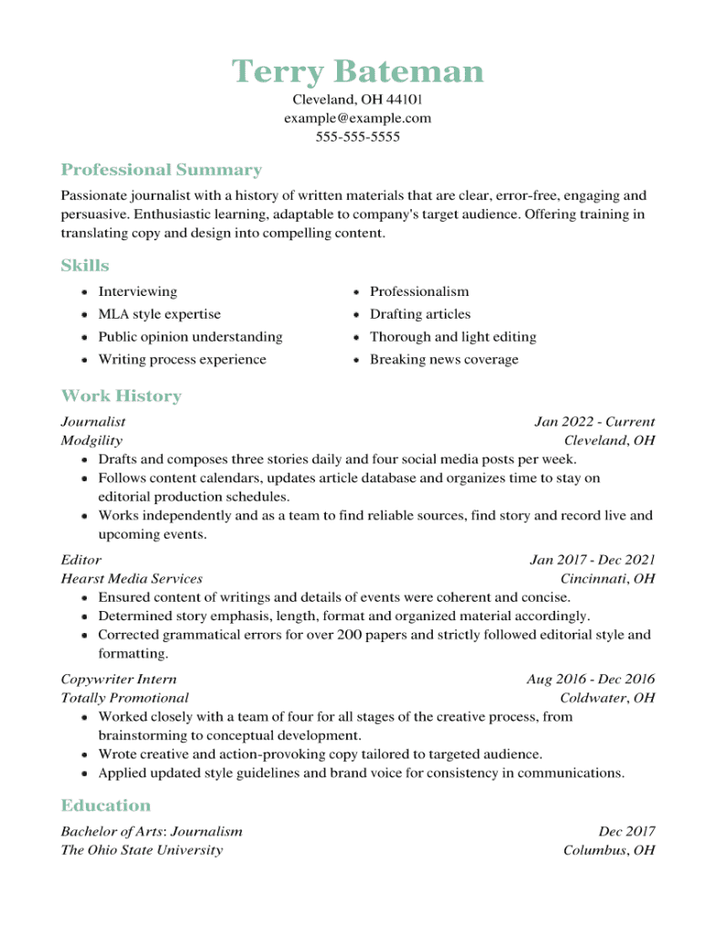 Best Journalism CV Examples Samples - Journalism Resume Example RH 1 Min