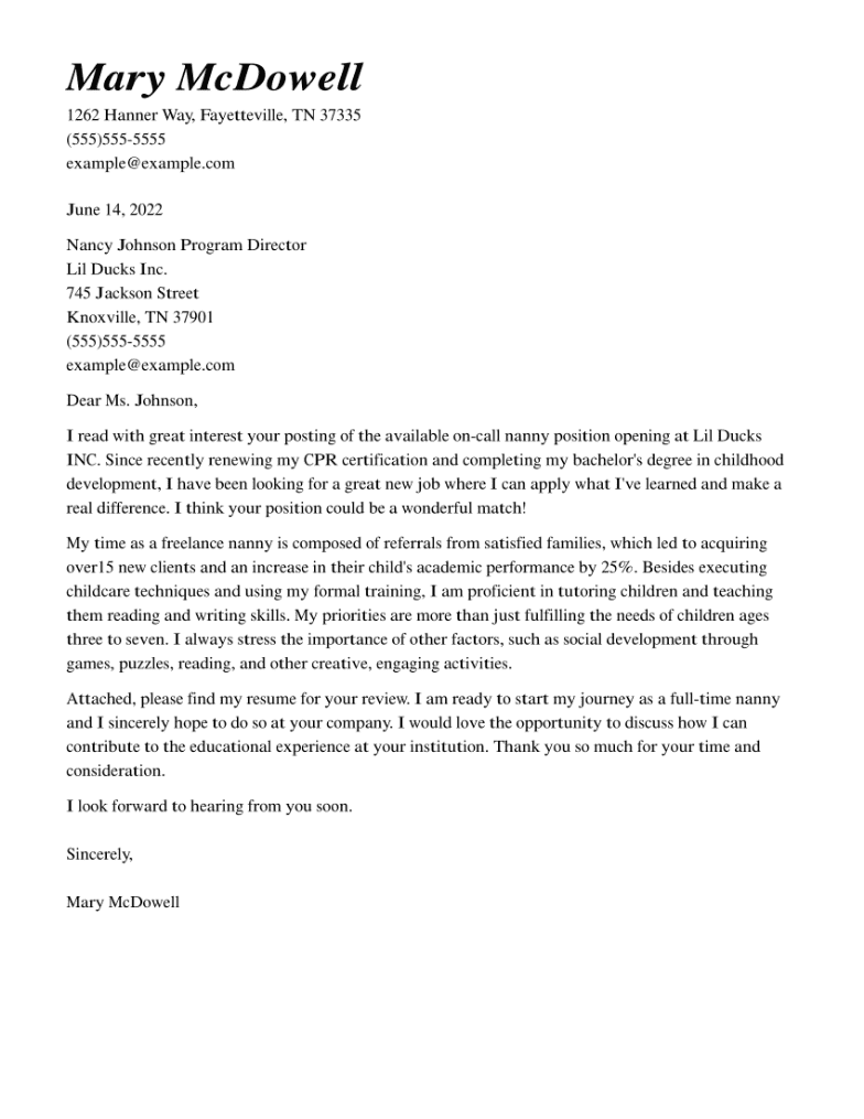 18 Nanny Cover Letter Examples TajinderMahala