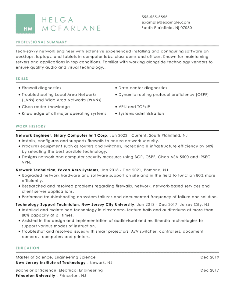 Network Engineer CV Example
