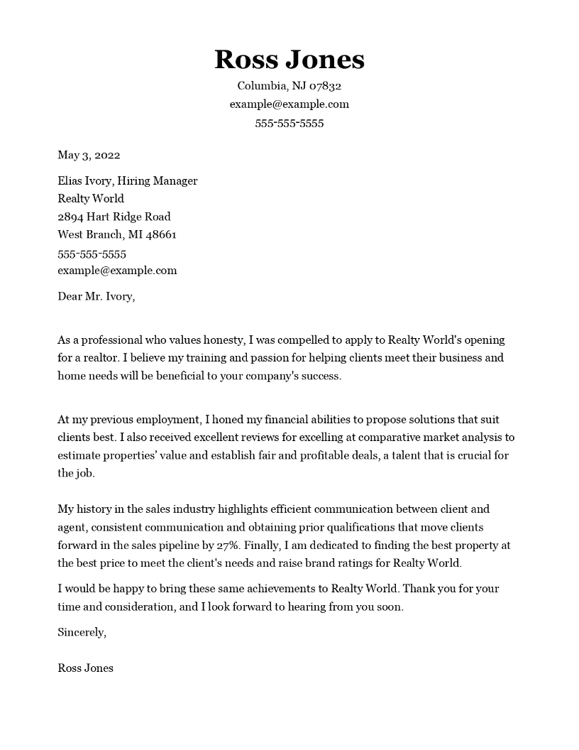 cover letter real estate agent no experience