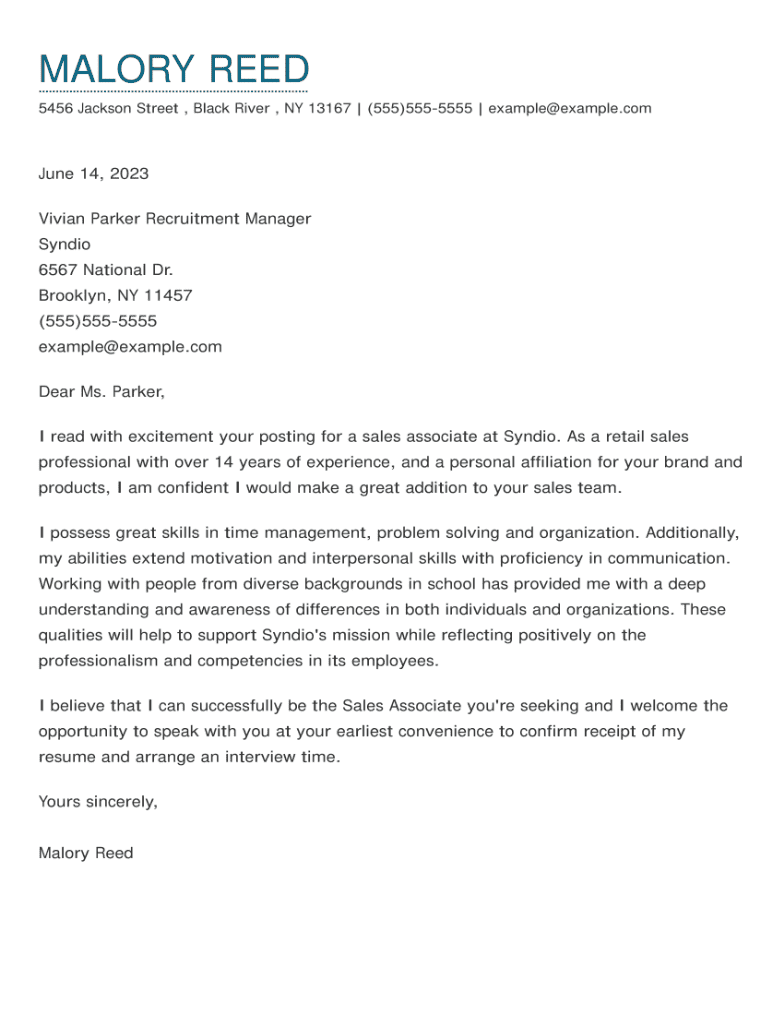 Sales Associate Cover Letter Examples For 2023