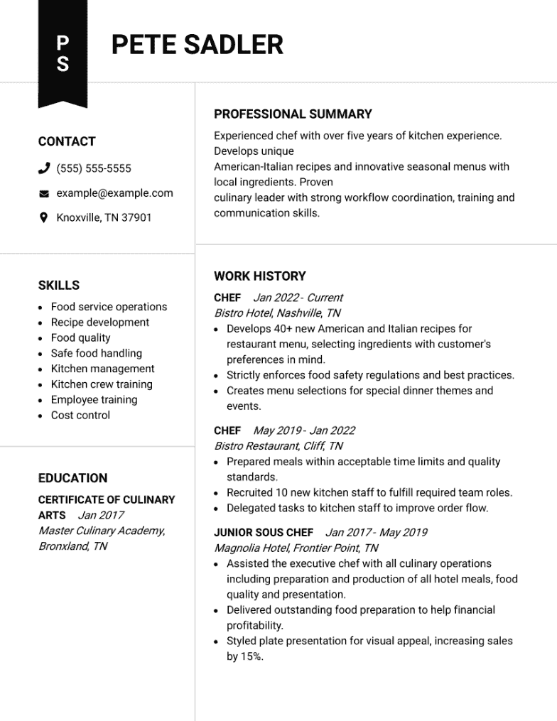 Best Chef Cv Examples To Use In 2024