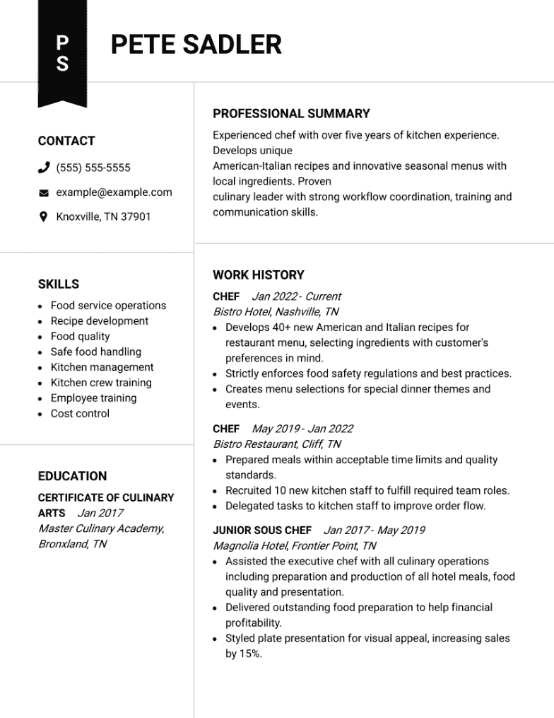 sous chef cv cover letter sample