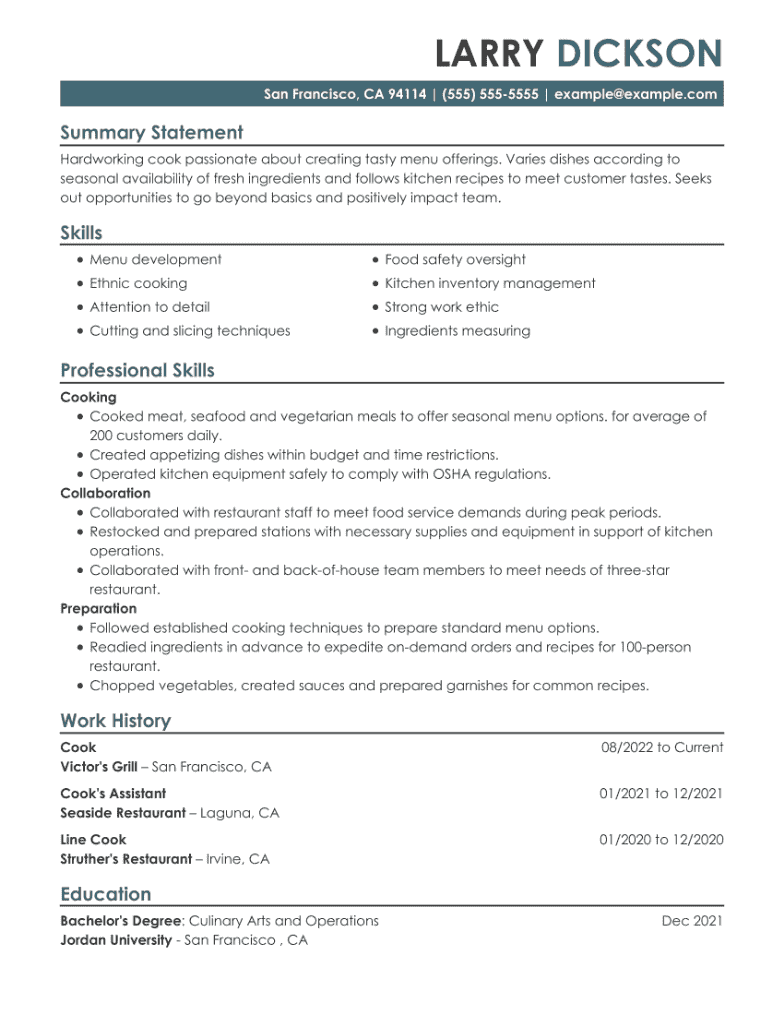 Best Cook Cv Examples Samples And Writing Guide Tips For 2024