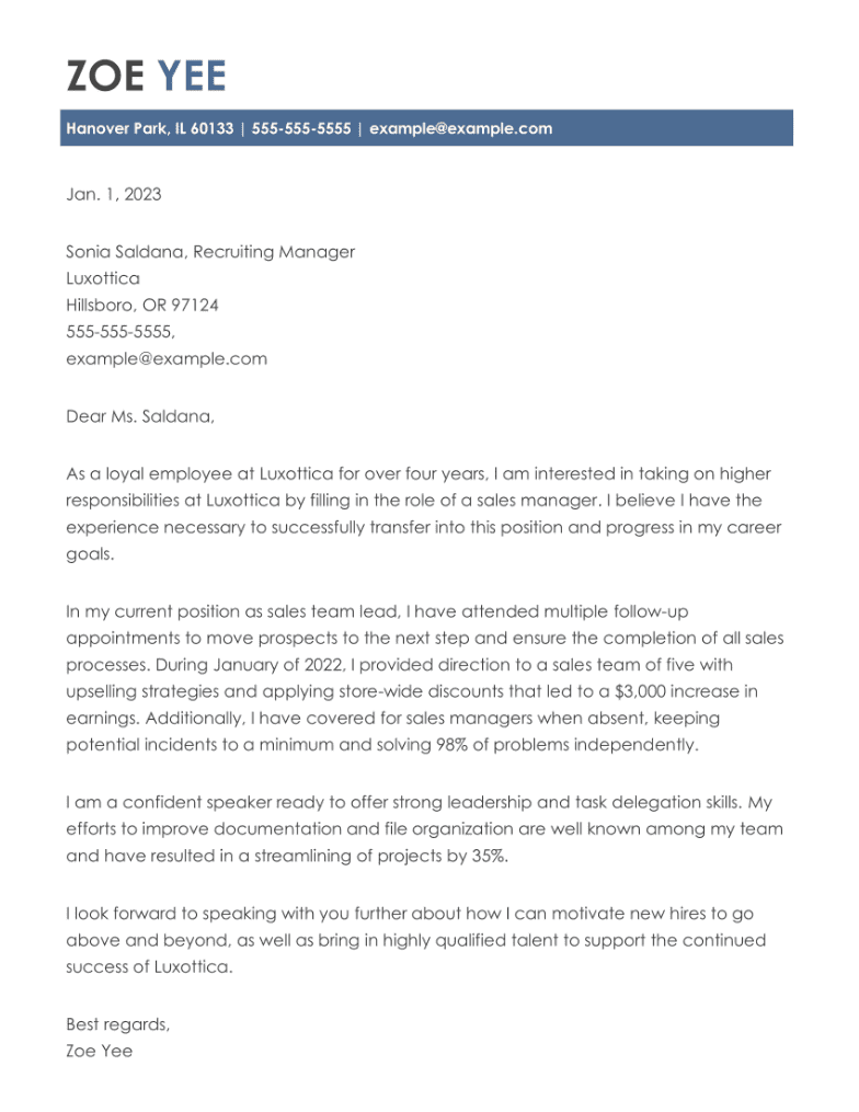 Internal Position Cover Letter Examples