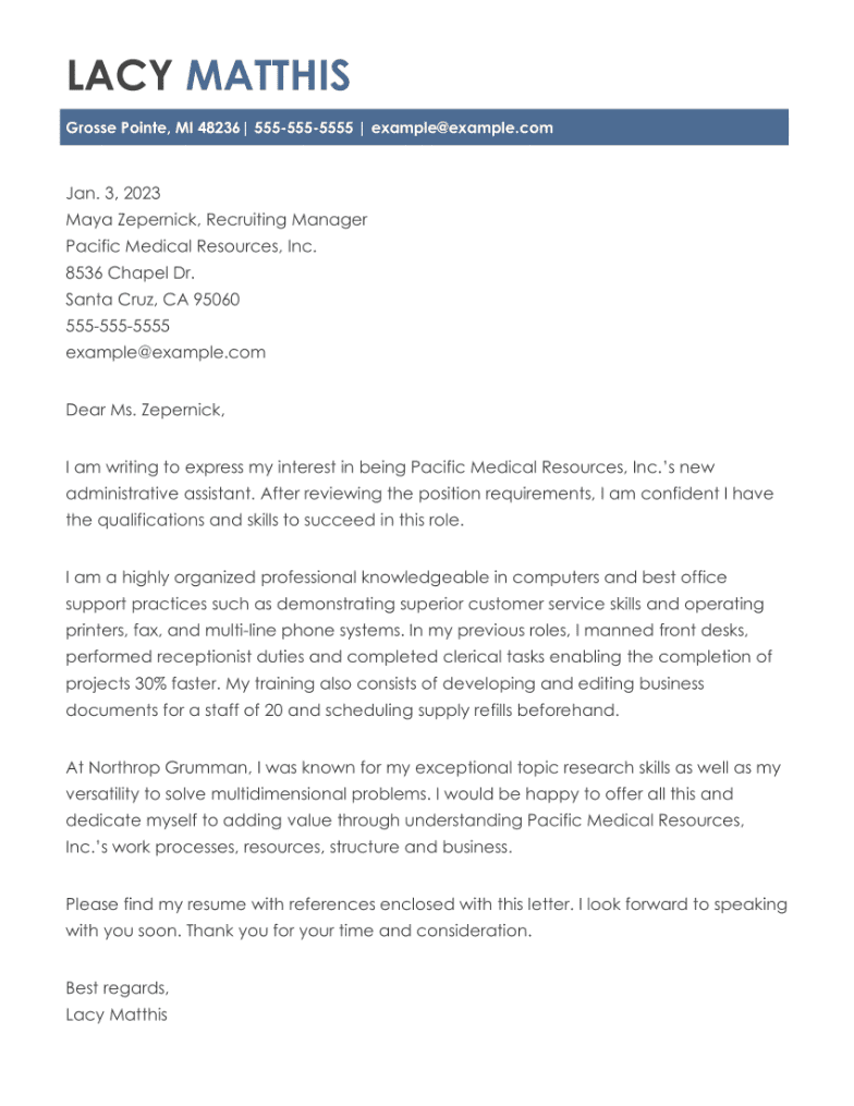 Recruiter Cover Letter To Unknown