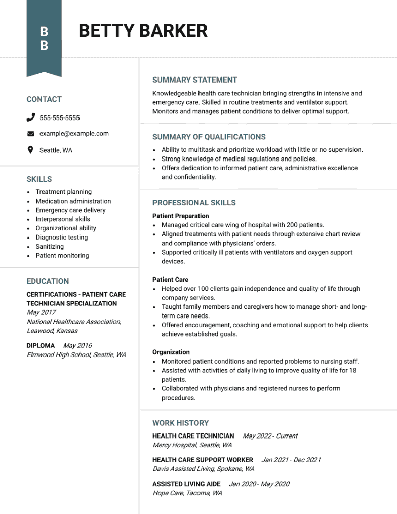 resume summary examples for healthcare management
