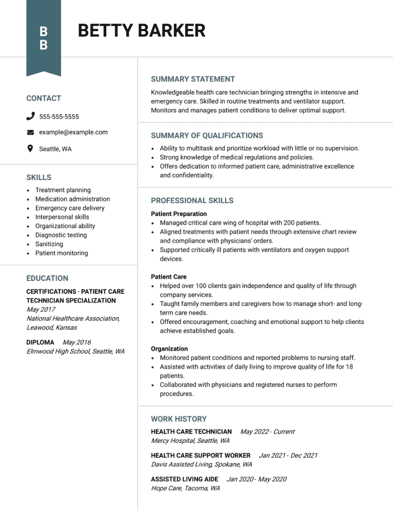 resume profile examples for healthcare