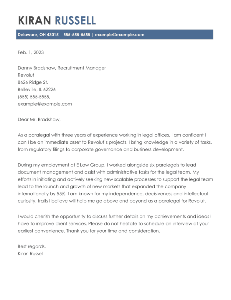 cover letter template paralegal