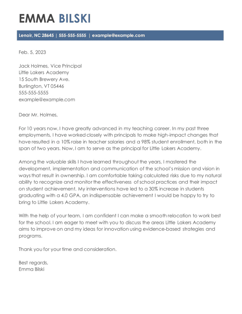 Relocation Cover Letter Example