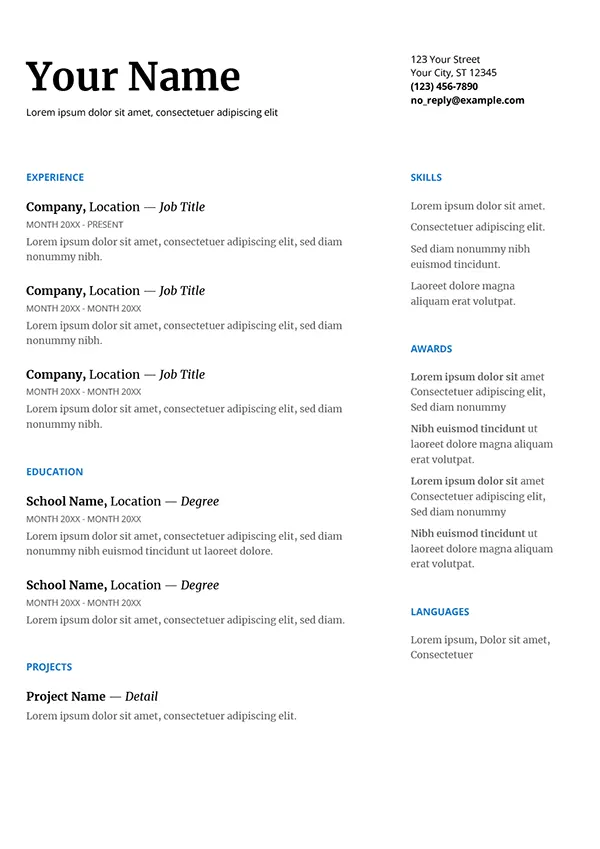  CV templates free - Google Docs 2