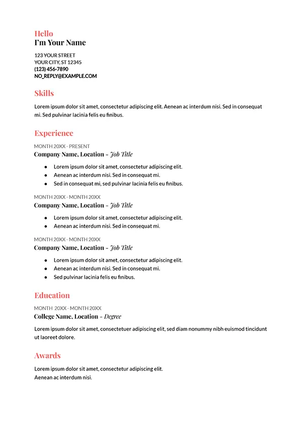  CV templates free - Google Docs 3