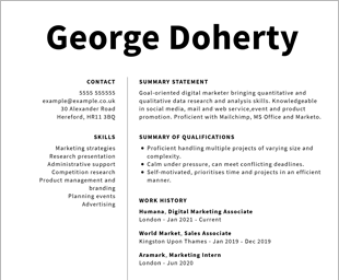 MBA CV example using Empire CV template.