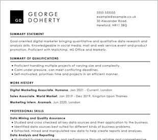 Account manager CV example using Greetings CV template.
