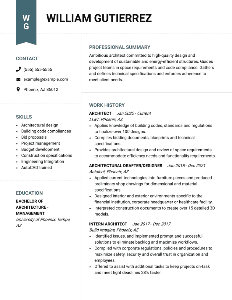 Architect CV example